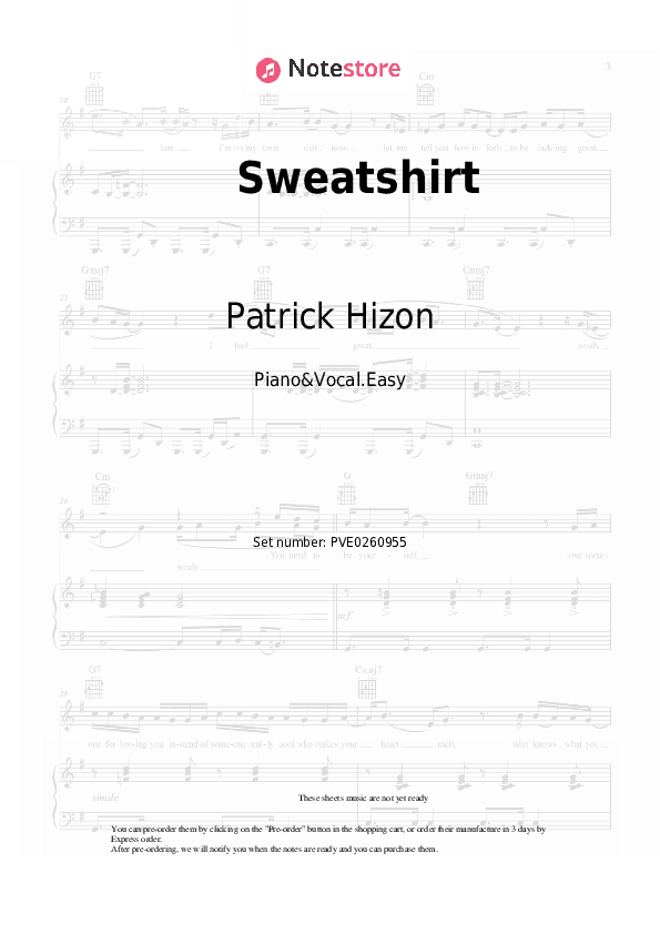 Sweatshirt - Patrick Hizon, EJEAN Piano Sheet Music Easy and Vocal - Piano&Vocal.Easy
