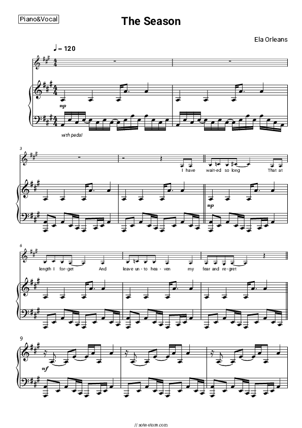 The Season - Ela Orleans Piano Sheet Music with the Voice part - Piano&Vocal