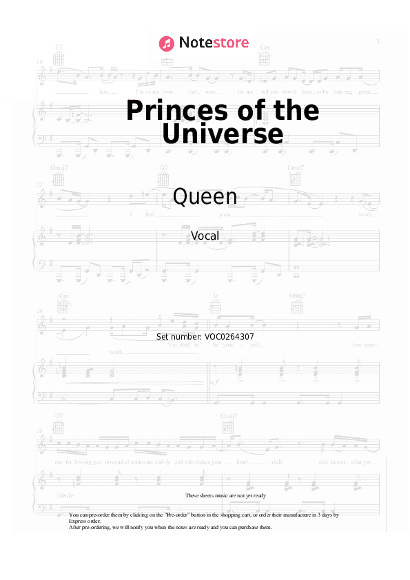 Princes of the Universe - Queen Vocal Sheet Music - Vocal