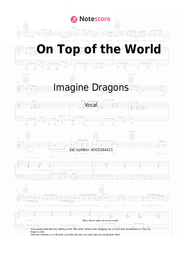 On Top of the World - Imagine Dragons Vocal Sheet Music - Vocal