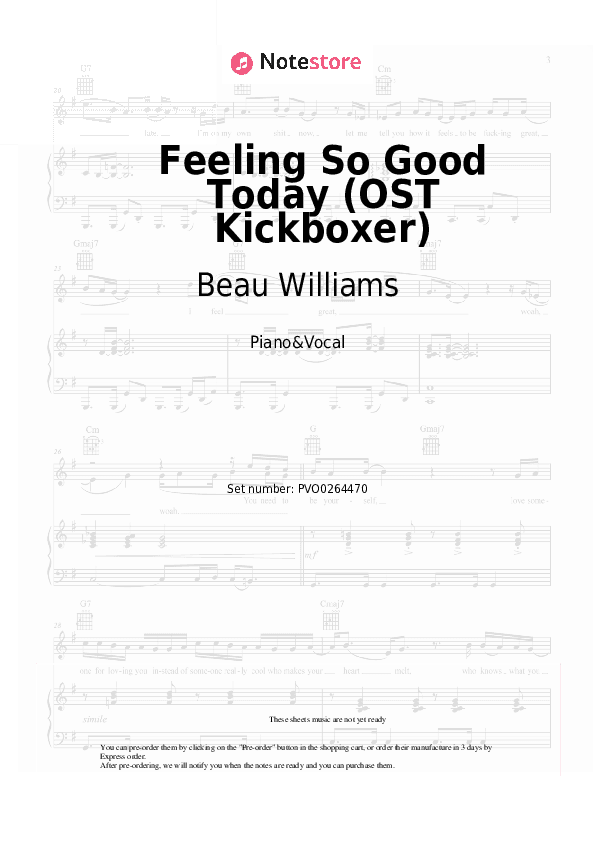 Feeling So Good Today (OST Kickboxer) - Beau Williams Piano Sheet Music with the Voice part - Piano&Vocal