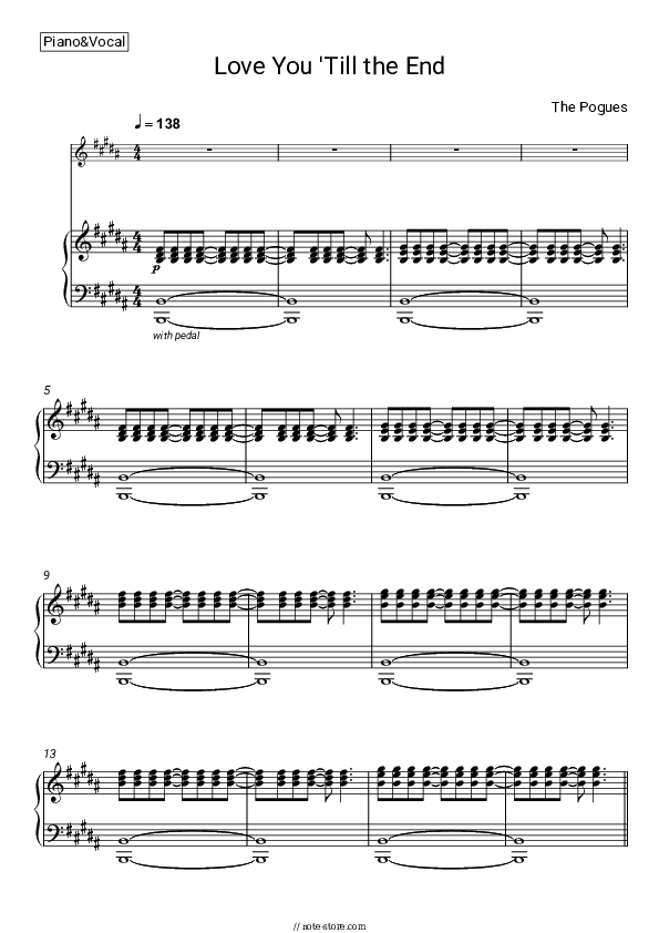 Love You ’Till the End - The Pogues Piano Sheet Music with the Voice part - Piano&Vocal