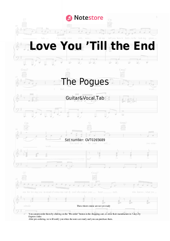 Love You ’Till the End - The Pogues Chords and Voice - Guitar&Vocal.Tab