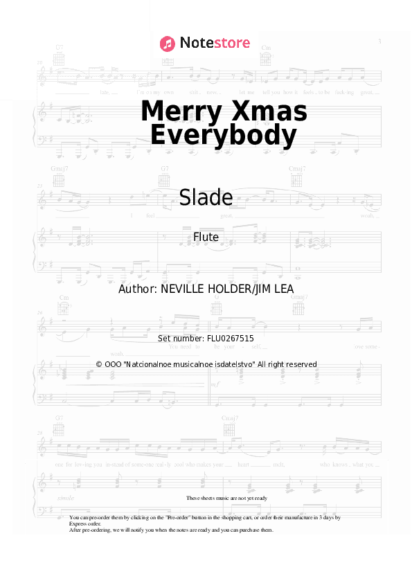 Merry Xmas Everybody - Slade Flute Sheet Music - Flute