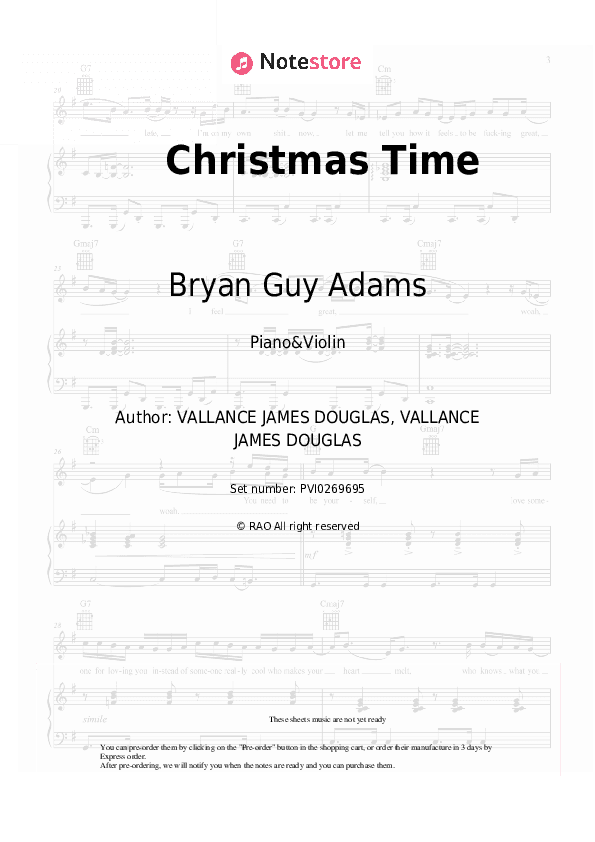 Christmas Time - Bryan Guy Adams Piano Sheet Music and Violin - Piano&Violin