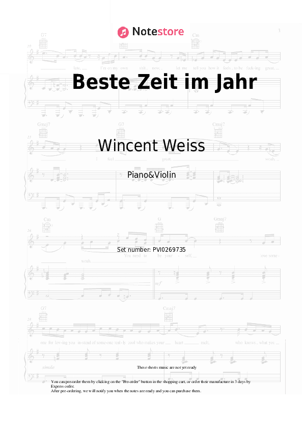 Beste Zeit im Jahr - Wincent Weiss Piano Sheet Music and Violin - Piano&Violin