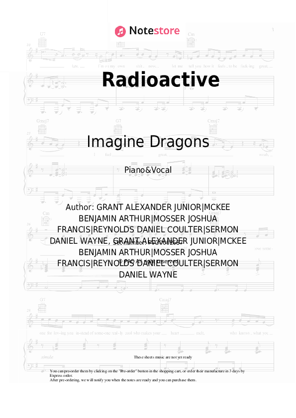 Radioactive - Imagine Dragons Piano Sheet Music with the Voice part - Piano&Vocal