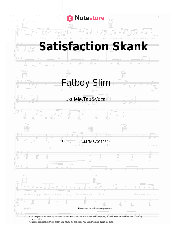 Satisfaction Skank - Fatboy Slim, The Rolling Stones Sheet Music - Ukulele.Tab&Vocal