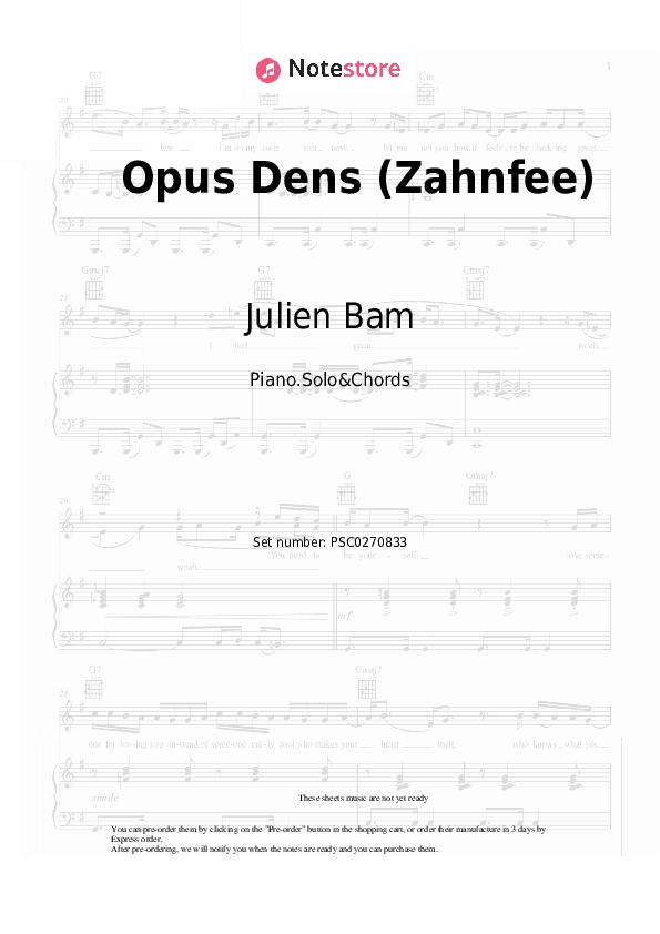 Opus Dens (Zahnfee) - Julien Bam, Georgia Cavallo Piano Sheet Music and Chords - Piano.Solo&Chords