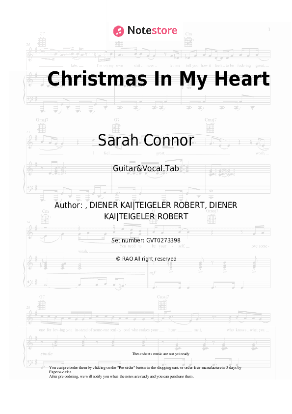Christmas In My Heart - Sarah Connor Chords and Voice - Guitar&Vocal.Tab