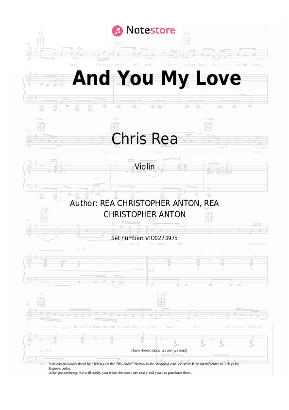 And You My Love - Chris Rea Violin Sheet Music - Violin