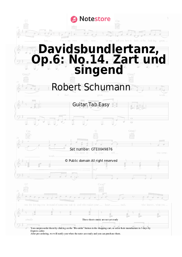 Davidsbundlertanz, Op.6: No.14. Zart und singend - Robert Schumann Tabs Easy - Guitar.Tab.Easy