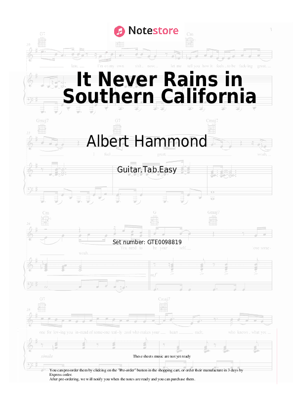 It Never Rains in Southern California - Albert Hammond Tabs Easy - Guitar.Tab.Easy